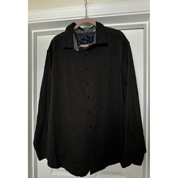 Robert Graham Knowledge‎ Wisdom Truth Men Black Textured Flipcuff Shirt Sz 2X - Picture 1 of 7